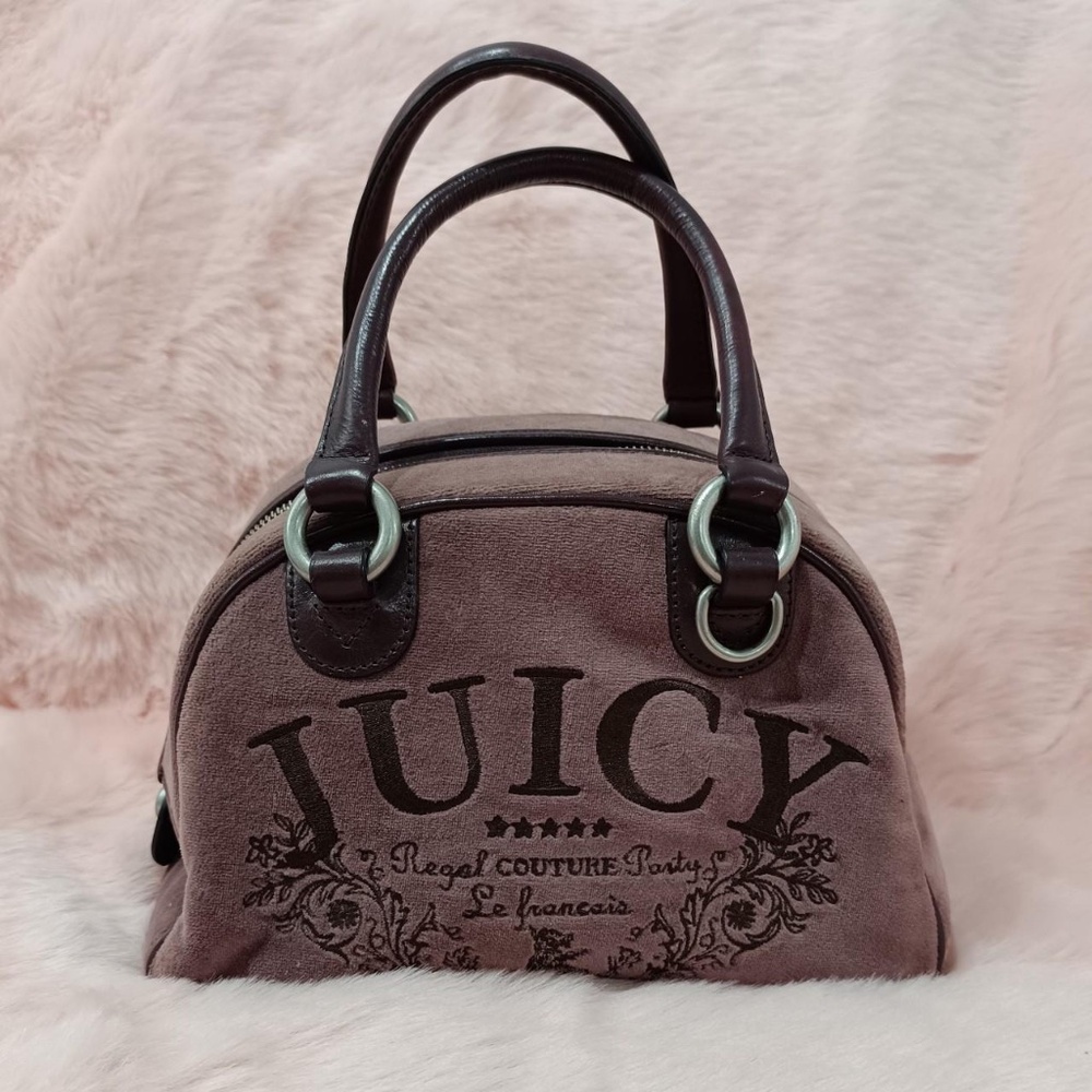 Vintage Juicy Couture Bowler Bag Purse Tote Scottie Logo Velour Purple Authentic